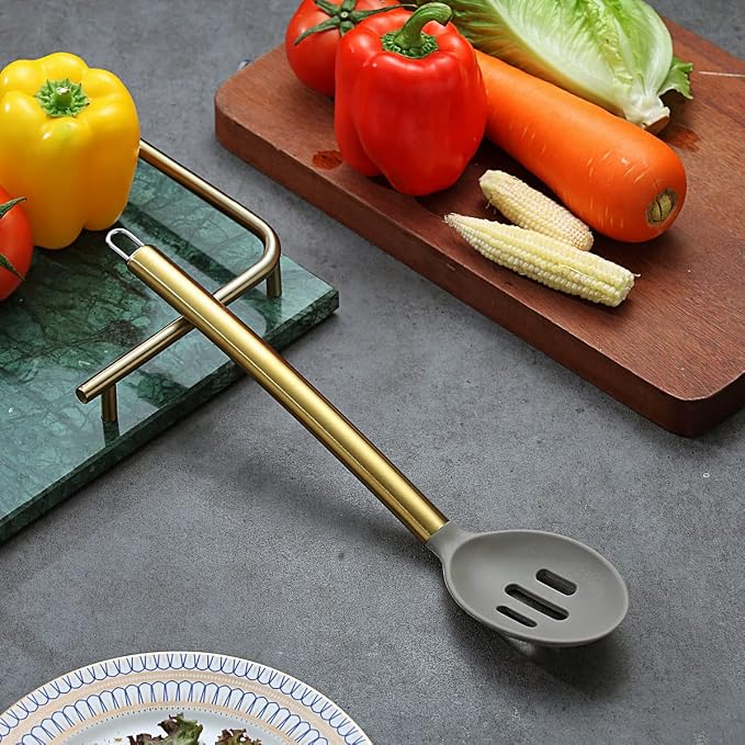 Berglander Non-stick Silicone Slotted Spoon, Titanium Gold Plated Handle - Image 3