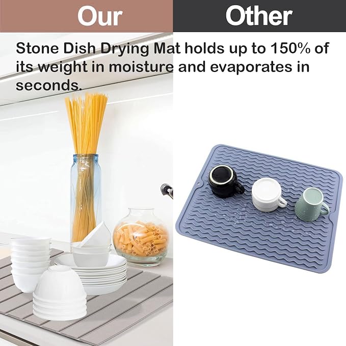 Large Stone Dish Drying Mat for Kitchen Counter, Absorbent Quick Dry - Image 4