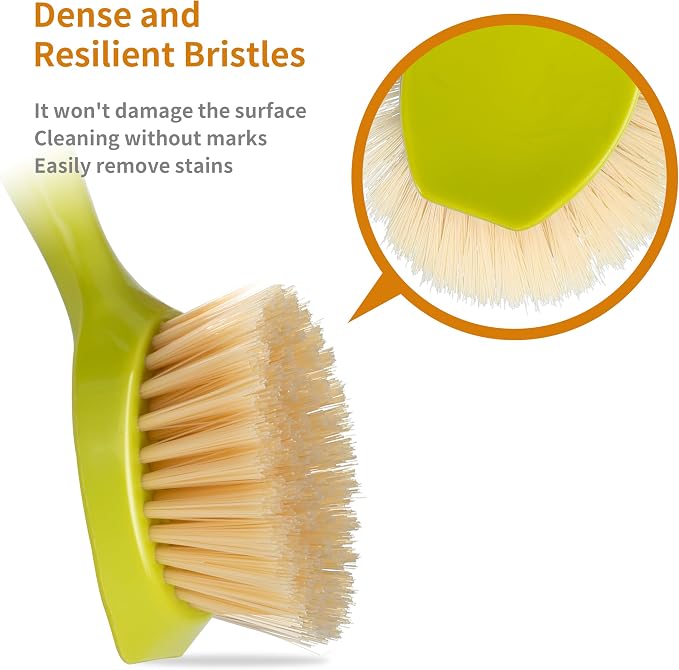 2 Pack Kitchen Dish Brush Bamboo Handle Dish Scrubber Built-in Scraper - Image 3