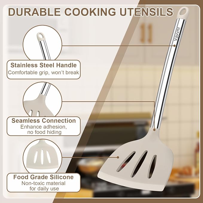 8 Pieces Kitchen Utensils Set, Vayvnt Silicone Cooking Utensils Set - Image 3