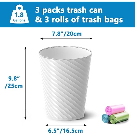 Lysam Bathroom Trash Can, 8 Pack 1.8 Gallons Small Trash Can - Image 3