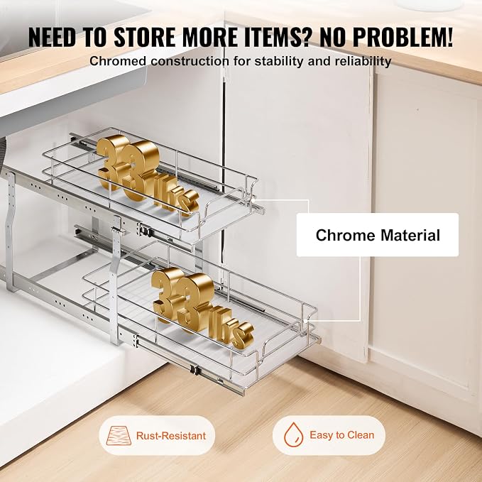 VEVOR Pull Out Cabinet Organizer, Chrome-Plated Steel Roll Out Drawers - Image 5