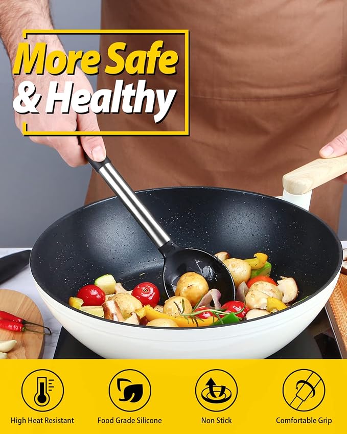 Pack of 2 Large Silicone Cooking Spoons, Non Stick Solid Basting Spoon - Image 3