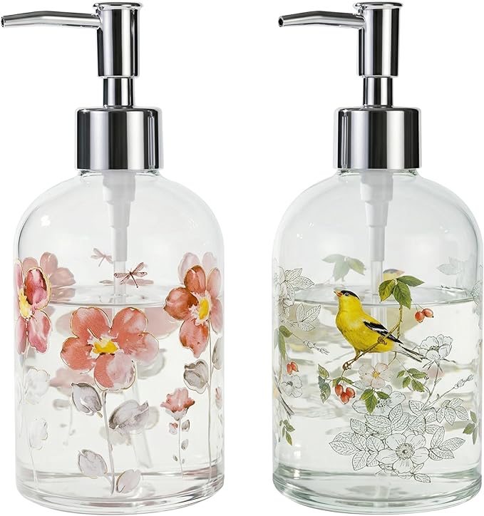 17oz Glass Soap Dispenser with Plastic Pump, 2 Pack Refillable Kitchen Soap by Topadorn