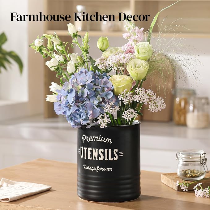 DOWAN 7.2″ Extra Large Utensil Holder, Farmhouse Utensil Holder - Image 8