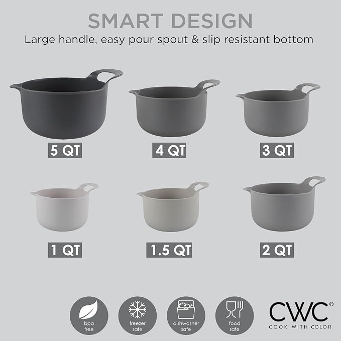 COOK WITH COLOR Nesting Plastic Mixing Bowl Set with Pour Spouts and Handles - Image 7