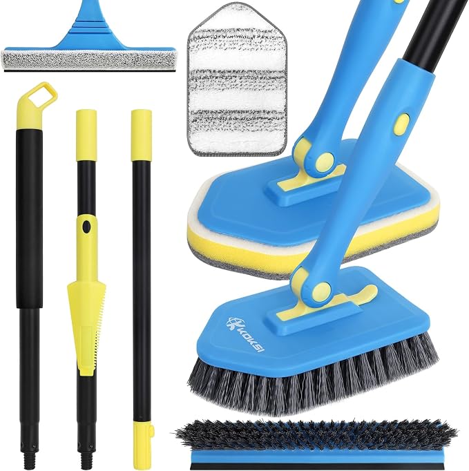 Tile Tub Scrubber Brush with 5 Different Function Cleaning Heads and 51" by Koksi