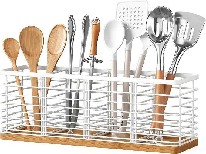 Kitchen Cooking Utensil Holder for Kitchen Counter, 4 Large White Compartments by Kinkota