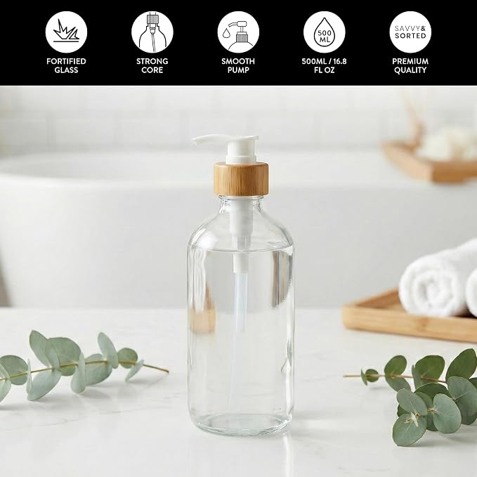 SAVVY & SORTED Glass Hand Soap Dispenser Bathroom, Dish Soap Dispenser - Image 3