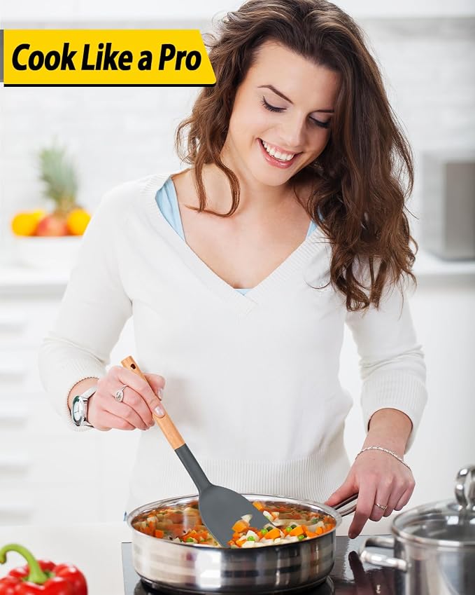 Pack of 4 Silicone Cooking Utensils Set, Non Stick Solid Spatulas and Heat - Image 4