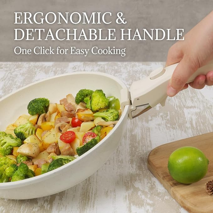 Ceramic Cookware Set Non Stick 8Pcs Pots and Pans Set Detachable Handle - Image 4