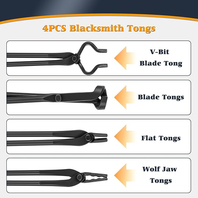 Blacksmith Tongs Knife Making Tongs Set V-Bit Blade Tongs, Flat Tongs, Blade - Image 2