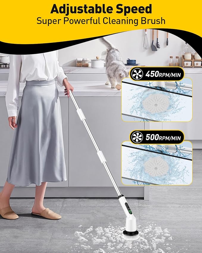 Shower Scrubber with Long Handle, Shower Cleaner Brush with 8 Brush Heads - Image 3