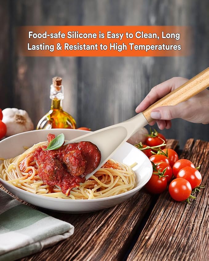 Cooking Spoon for Nonstick Cookwares, Wood Handle Spoon for Mixing, and Scrape - Image 3