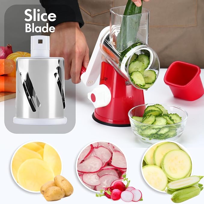 Rotary Cheese Grater Shredder, Speed Kitchen Manual Round Mandolin Slicer Safe - Image 4