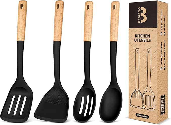 Silicone Cooking Utensils Set, Perfectly Angled by BADIANO