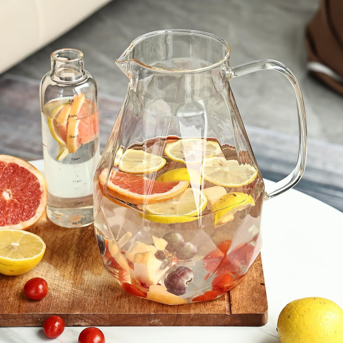 Glass Pitcher with Lid,1 Gallon Glass Water Pitcher Hot/Cold Water