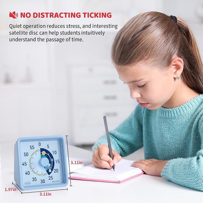 Secura 60-Minute Visual Timer for Kids, Time Clocks, Countdown Timer for Office - Image 5