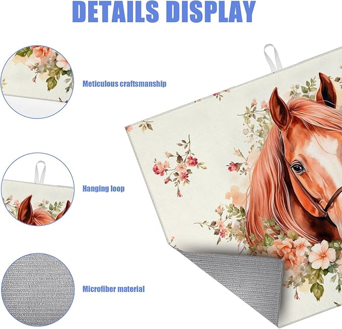 Horse Flower Dish Drying Mat for Kitchen Counter Drying Pad Absorbent - Image 3