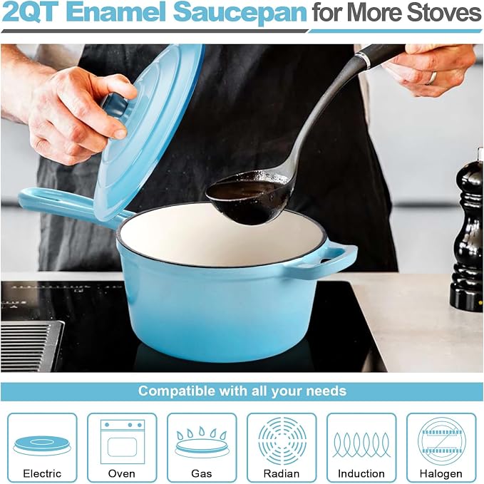 HaSteeL 2 QT Cast Iron Saucepan, Mini Enamel dutch oven - Image 3