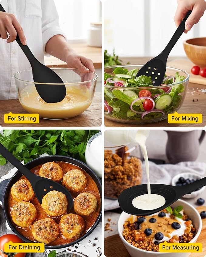 Pack of 2 Silicone Cooking Spoons, Non Stick Solid Kitchen Spoon - Image 5