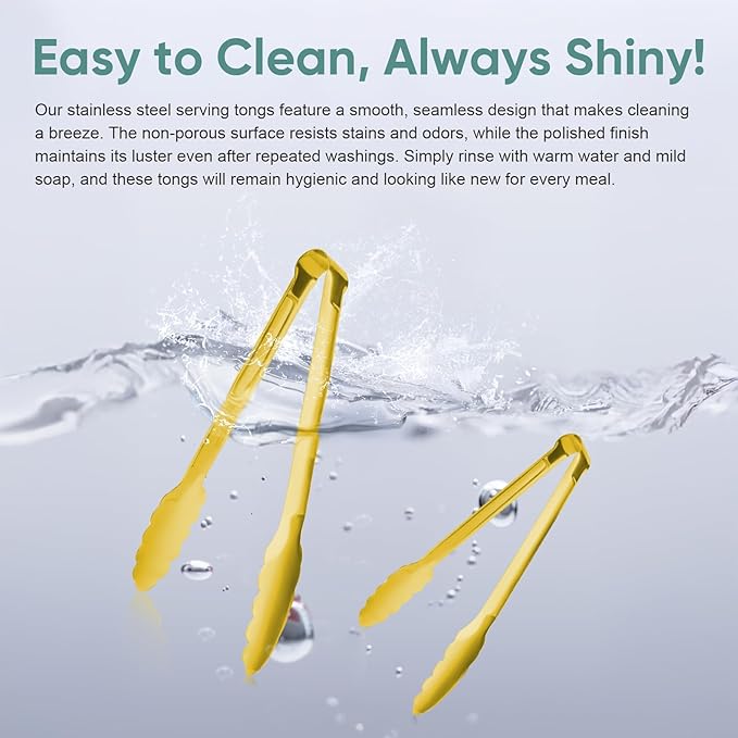 Gold Buffet Tongs 9'' Inches Serving Tongs Heavy Duty Stainless steel Kitchen - Image 7