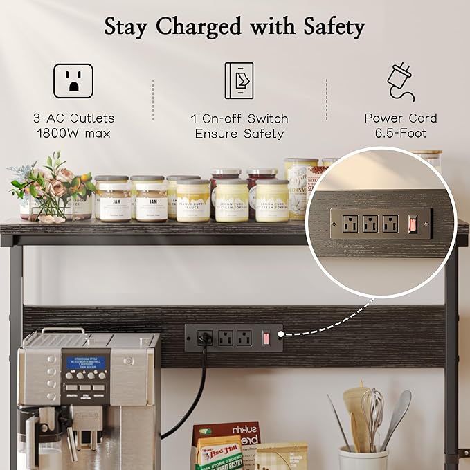 SUPERJARE Bakers Rack with Power Outlets, Microwave Stand, 31.5 X 16.5 Inch - Image 3