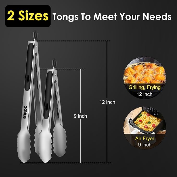 Stainless Steel Tongs for Cooking, Heat Resistant 600 Degrees Metal Kitchen - Image 2