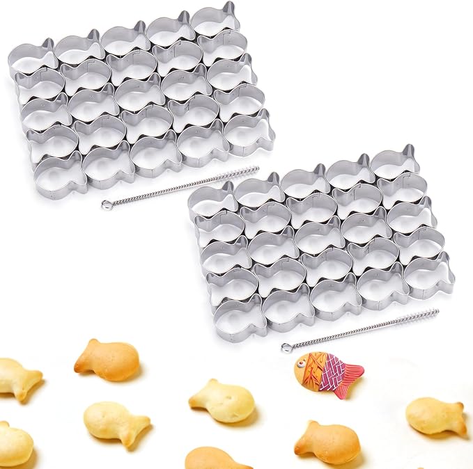 AIERSA 2Pcs Gold Fish Cracker Cutter, 25 Cavity Fish Cookie Cutter, Mini Gold by AIERSA