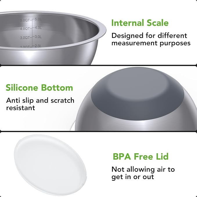 304 Stainless Steel Colander and Strainer, 5QT Large Capacity and 6QT Mixing - Image 6