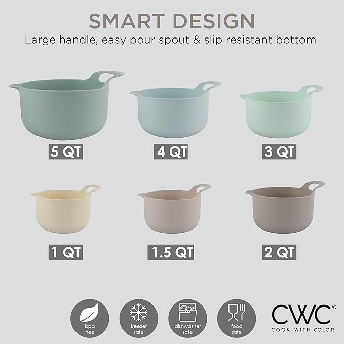 COOK WITH COLOR Nesting Plastic Mixing Bowl Set with Pour Spouts and Handles - Image 7