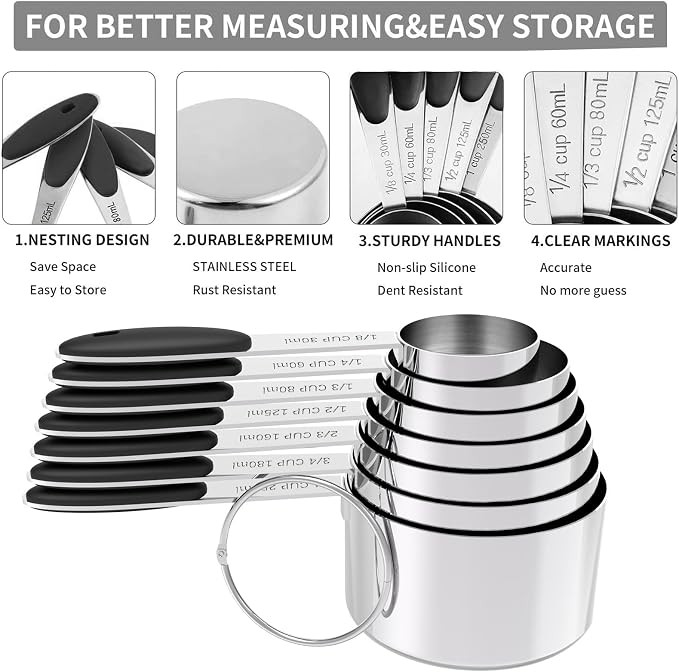TILUCK Measuring Cups and Spoons Set, Stainless Steel, Kitchen Utensils - Image 5