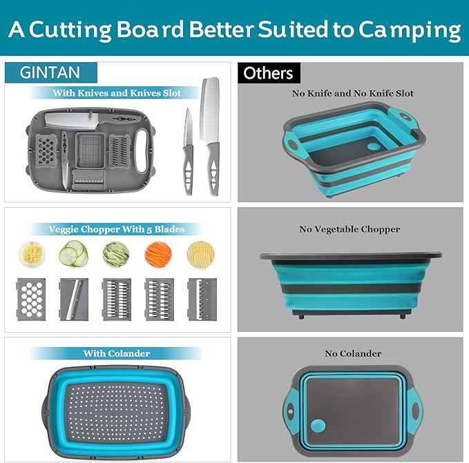 Gintan Collapsible Camping Cutting Board, 9-in-1 Chopping Board - Image 3