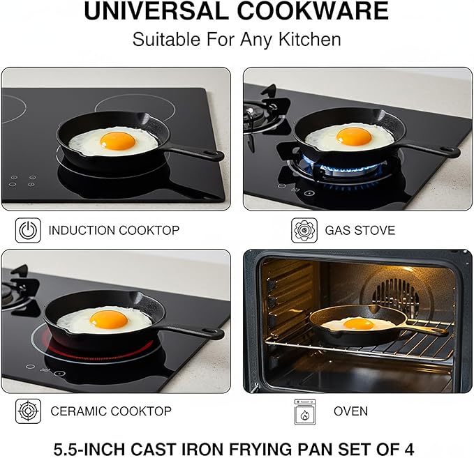 Hiceeden 4 Pack Small Cast Iron Skillet, 5-1/2 Inch Frying Pans - Image 3
