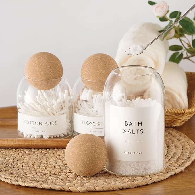 Glass Jars with Cork Lids, 3 Pack Small Decorative Jars with Acacia Tray - Image 4