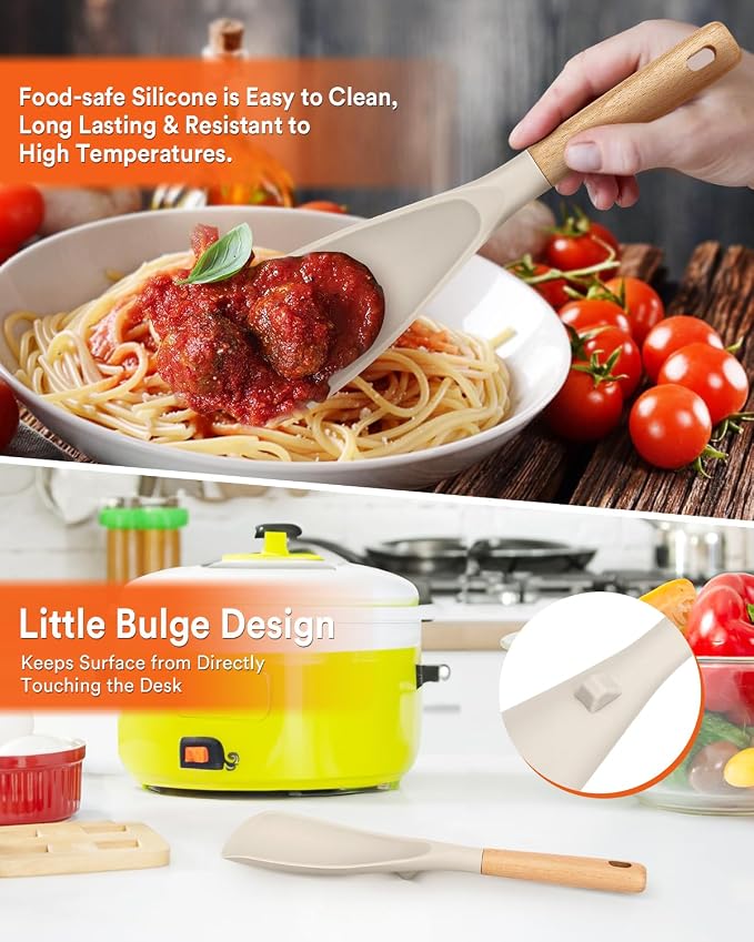 Cooking Spoon and Rice Scooper for Nonstick Cookwares, Wood Handle Spoon for - Image 4