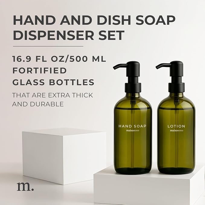 MaisoNovo Soap Dispenser 2-Piece Set | 16.9oz Green Bottles - Image 2