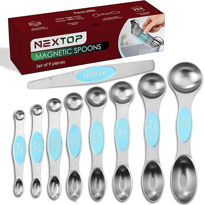 Magnetic Measuring Spoons Set of 9 Stainless Steel Dual-Sided Stackable by Nextop