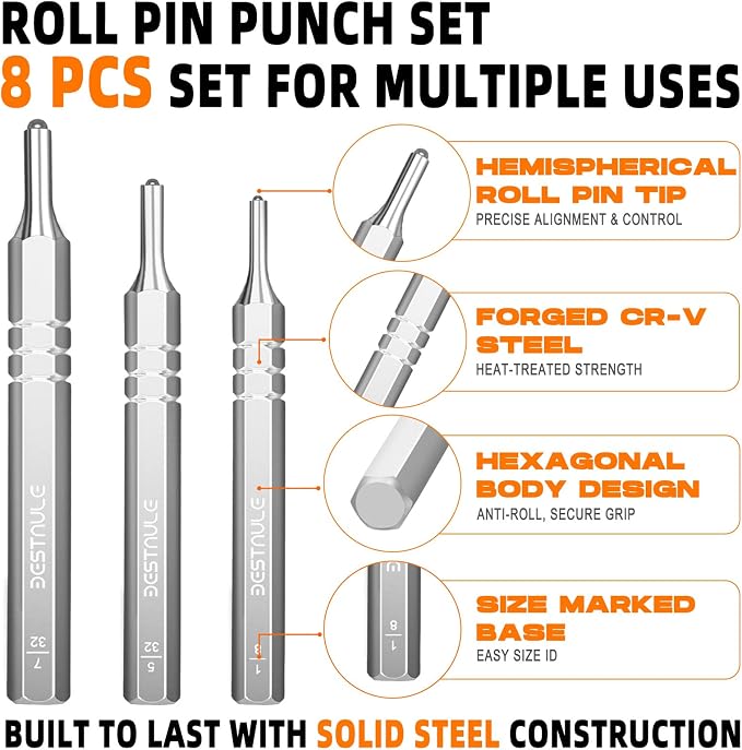 BESTNULE 8 Piece Roll Pin Punch Set, Pin Punch Set, Punch Tools - Image 5