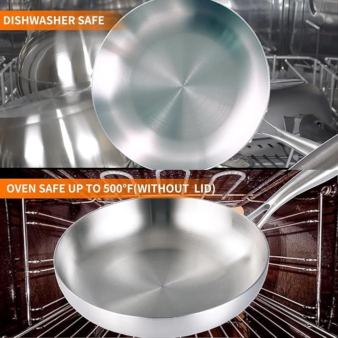 DELARLO Whole body Tri-Ply Stainless Steel 8inch Small Frying Pan, Chef's Pans - Image 6