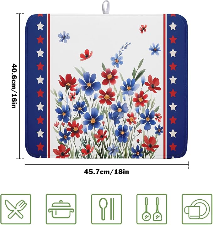 4th of July Dish Drying Mats for Kitchen Counter Patriotic Star Microfiber - Image 2