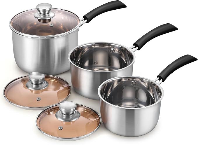 Herogo Saucepan Set with Lid, 1 Quart & 2 Quarts & 3 Quarts 18/10 Stainless by Herogo
