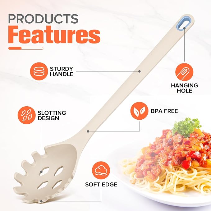 Silicone Spaghetti Spoon&Soup Ladle Cooking Utensils Set of 2, No Scratch - Image 5