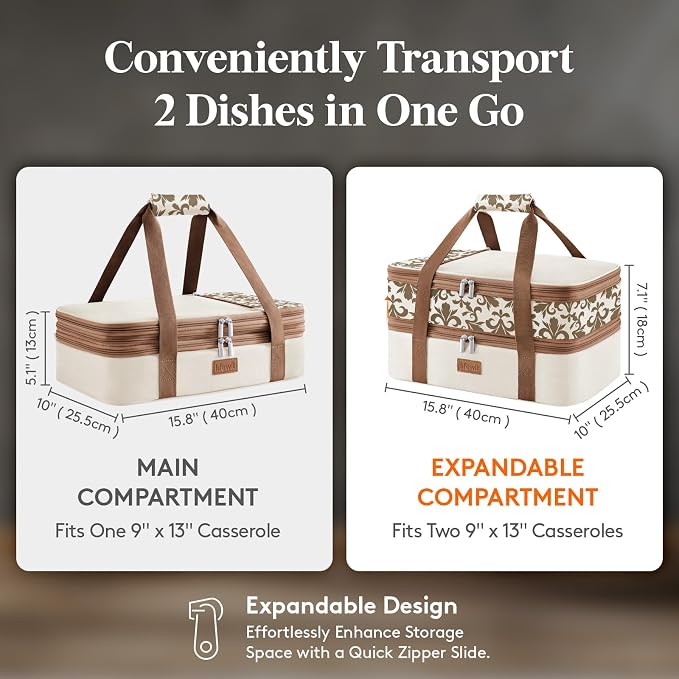 Lifewit Insulated Double Decker Casserole Carrier, Expandable Lasagna Lugger - Image 2