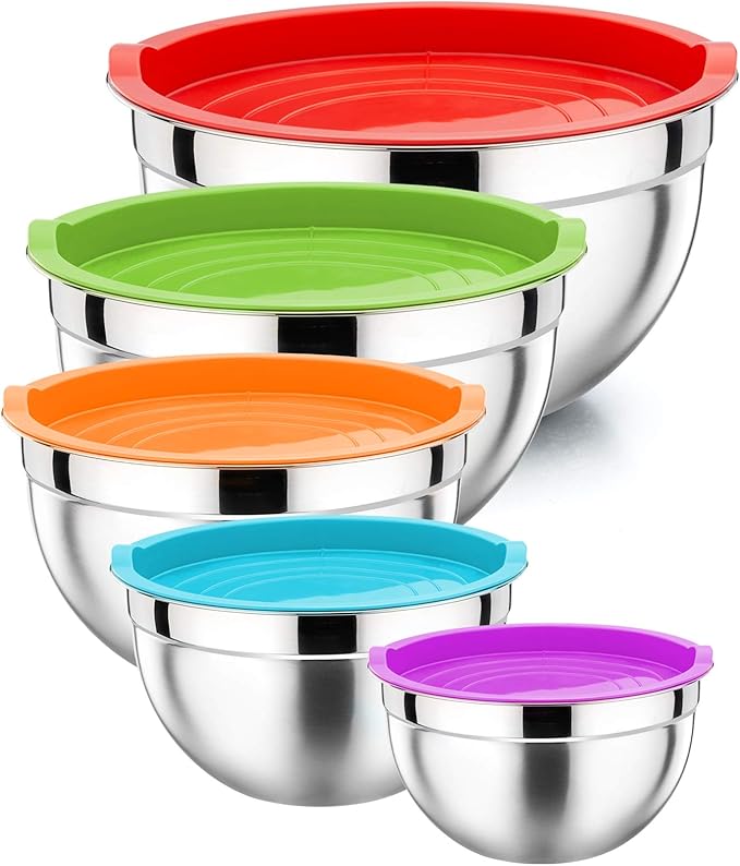 P&P CHEF Mixing Bowls with Airtight Lids Set of 5, 10-Piece Stainless Steel by PPCHEF