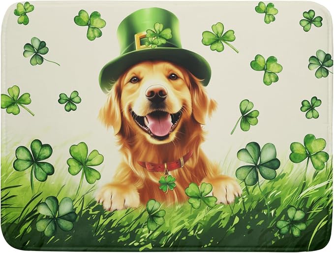 St Patrick's Day Dog Dish Drying Mat 18x24 inch Green Shamrock Dishes Pad by Giwawa