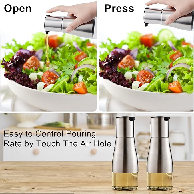 Tebery 2 Pack Silver Olive Oil and Vinegar Dispenser Set, 10OZ Oil Dispenser - Image 3