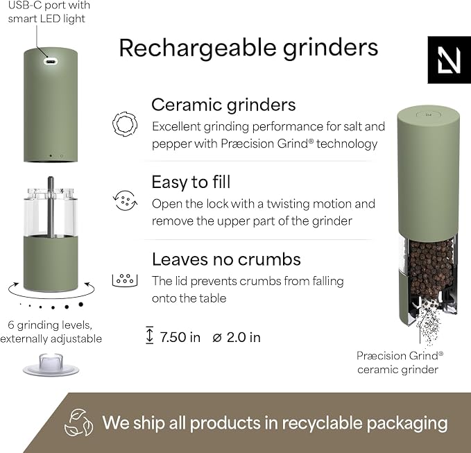LARS NYSØM Electric Salt and Pepper Grinder Set I Automatic Salt and Pepper - Image 4