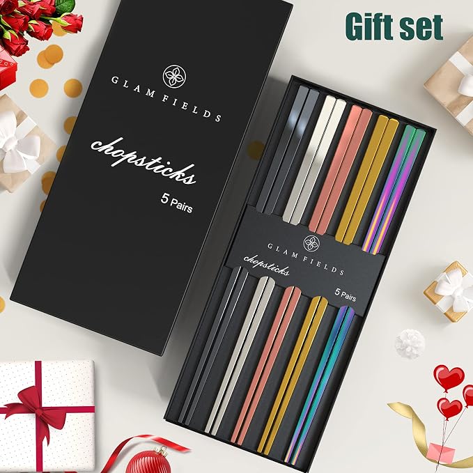 GLAMFIELDS Metal Chopsticks Reusable Chopsticks Dishwasher Safe Multipack - Image 6
