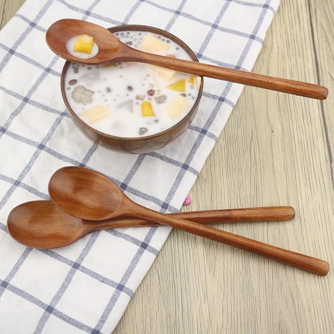 ADLORYEA Wooden Spoons, 6 Pieces 9 Inch Wood Soup Spoons - Image 6